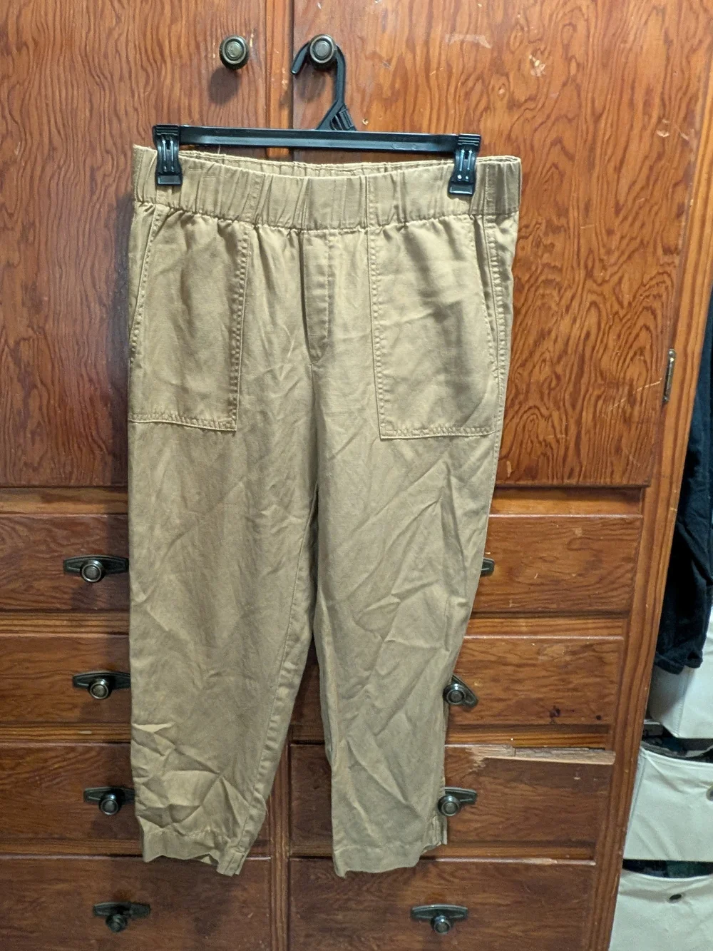Banana Republic Linen Blend Tencel Pull On Crop Pants Tan Medium